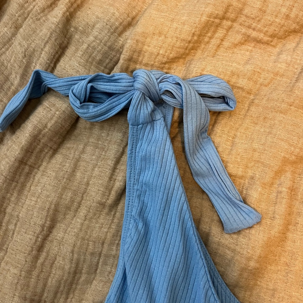 Free People Ribbed Liz Wrap Tank Sky Blue - Picture 3 of 6